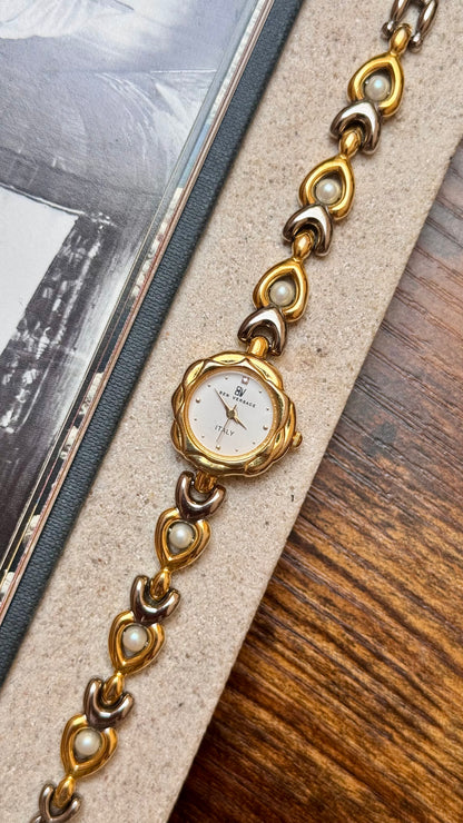 Dainty Ben Versace Watch 1990s - Pearl Bracelet