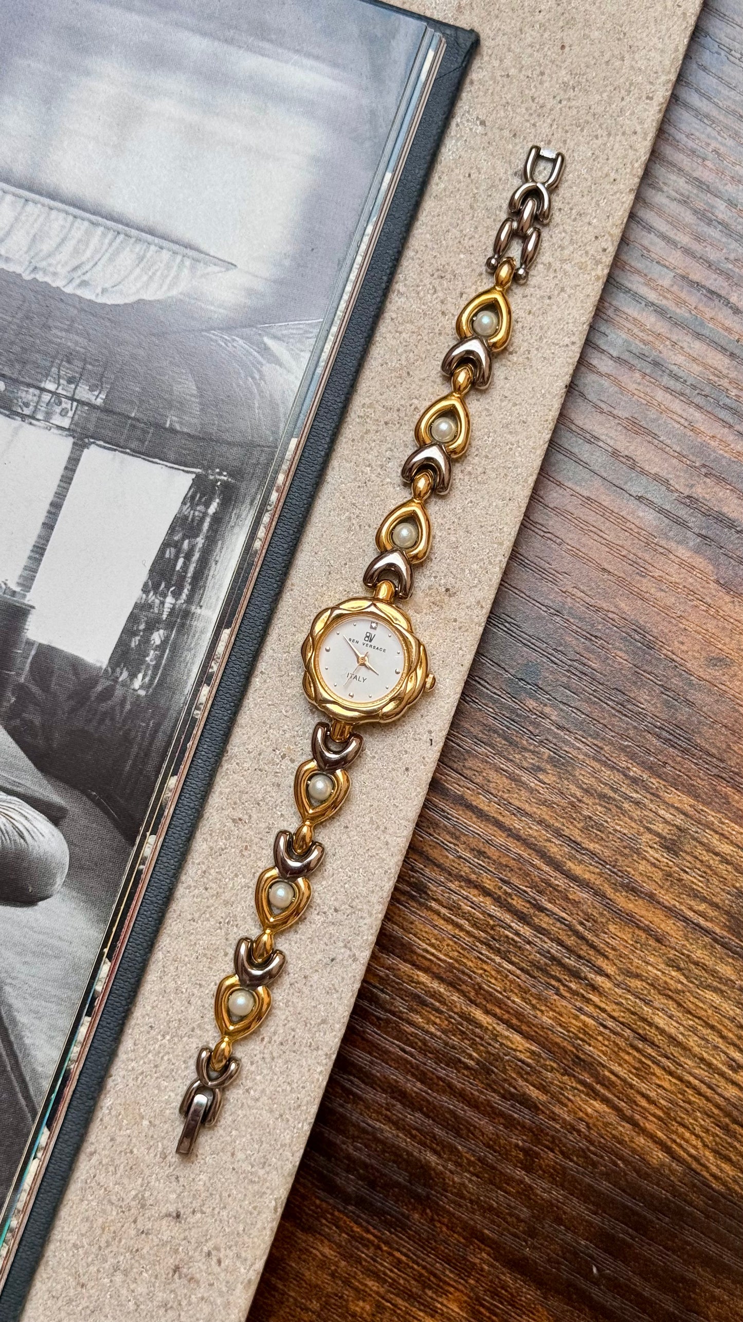 Dainty Ben Versace Watch 1990s - Pearl Bracelet