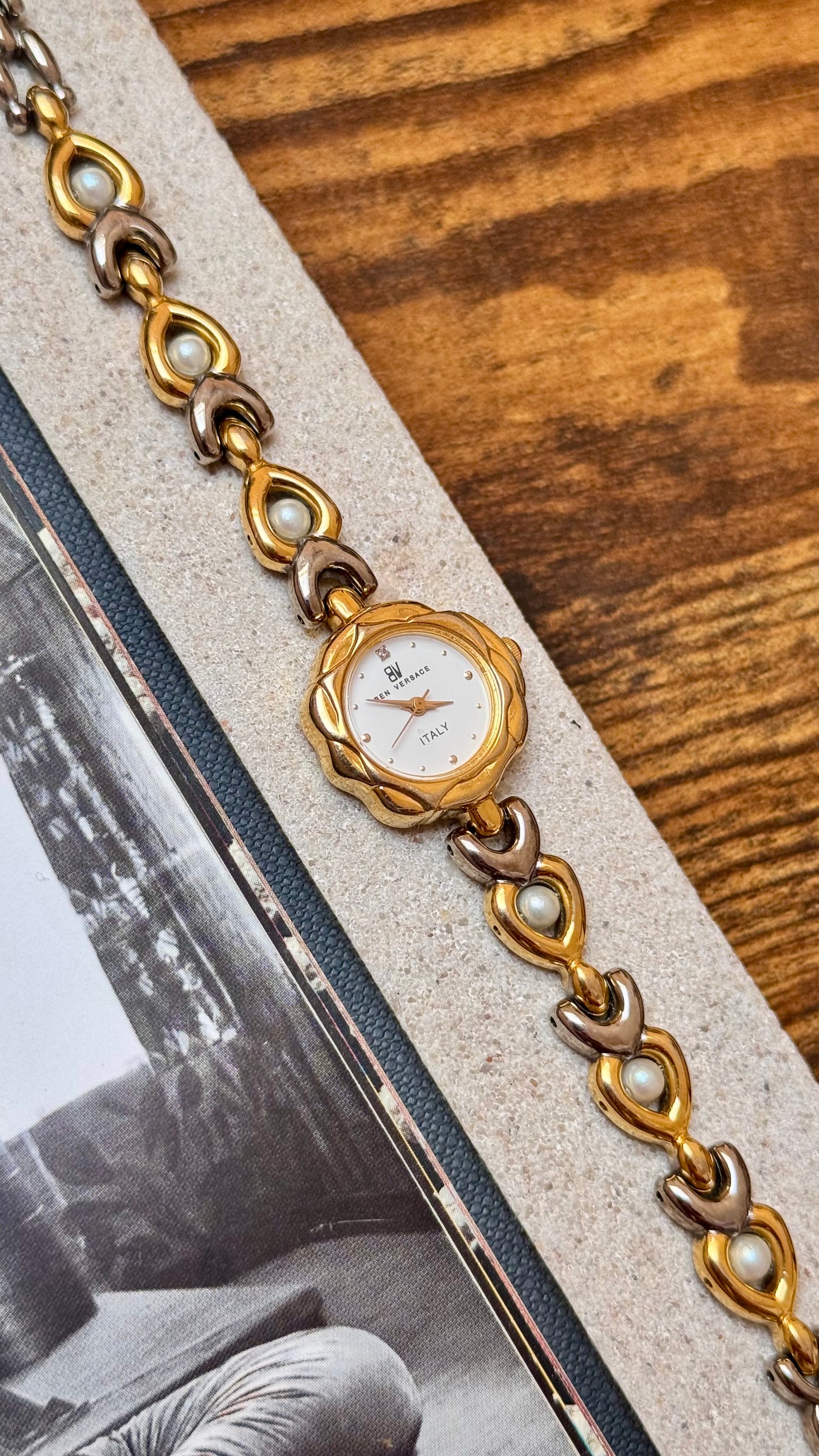 Dainty Ben Versace Watch 1990s - Pearl Bracelet