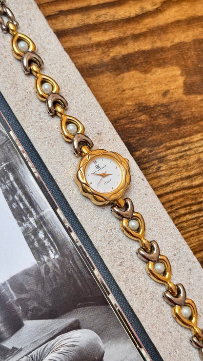 Dainty Ben Versace Watch 1990s - Pearl Bracelet