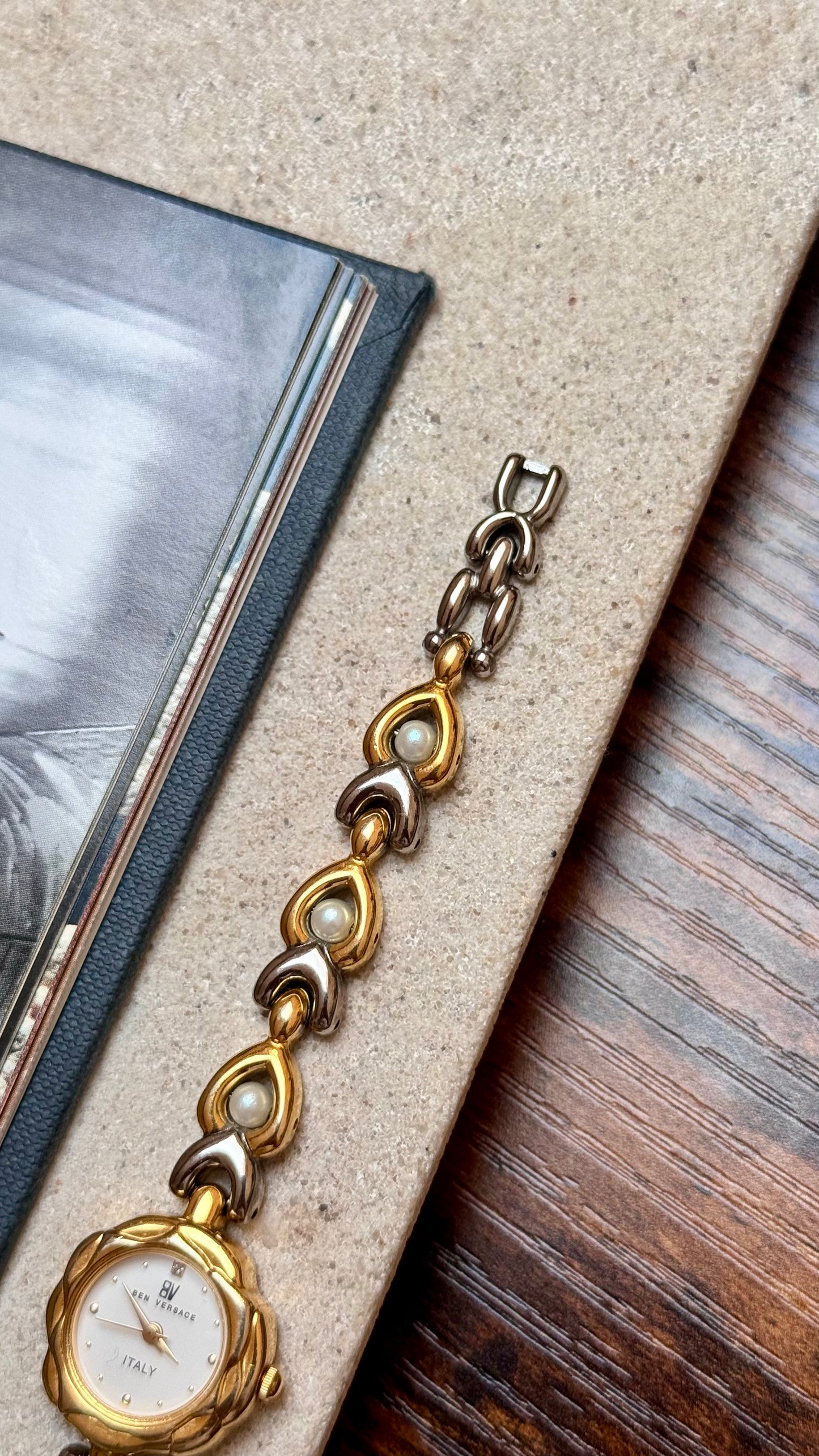 Dainty Ben Versace Watch 1990s - Pearl Bracelet