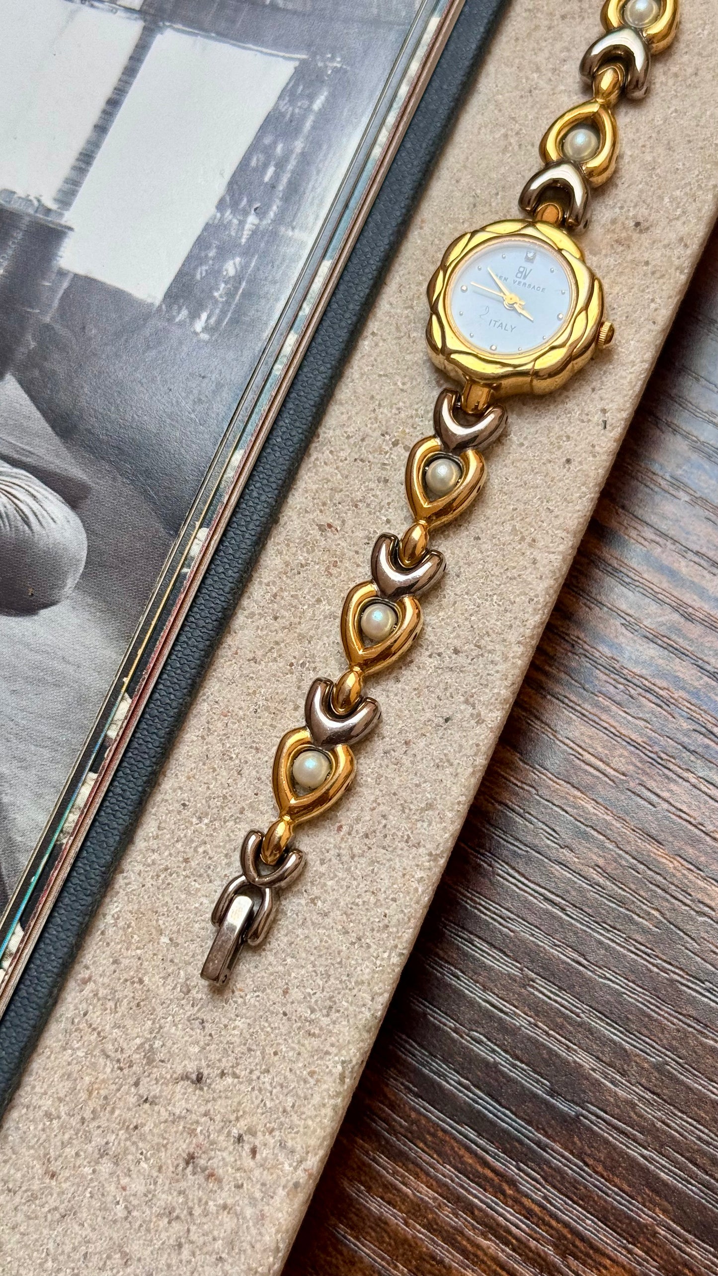 Dainty Ben Versace Watch 1990s - Pearl Bracelet