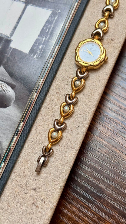 Dainty Ben Versace Watch 1990s - Pearl Bracelet