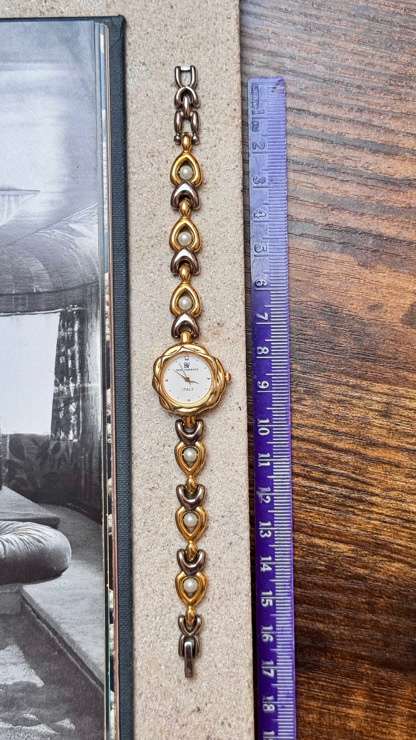 Dainty Ben Versace Watch 1990s - Pearl Bracelet
