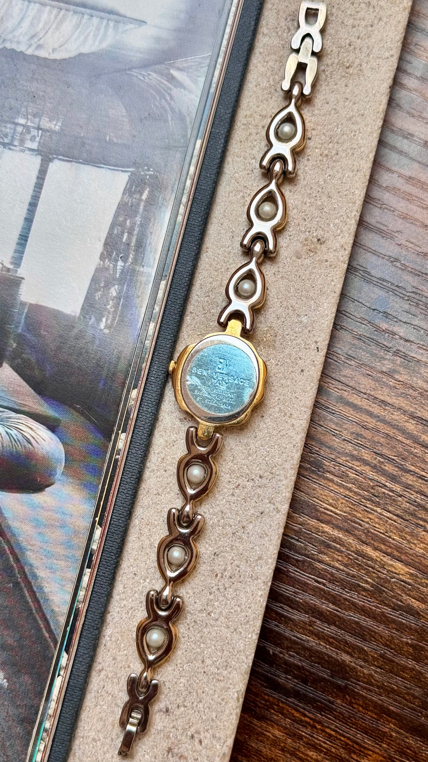 Dainty Ben Versace Watch 1990s - Pearl Bracelet