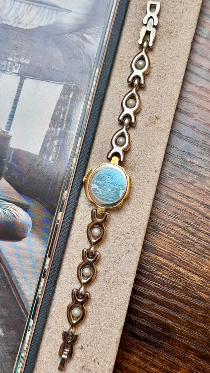 Dainty Ben Versace Watch 1990s - Pearl Bracelet