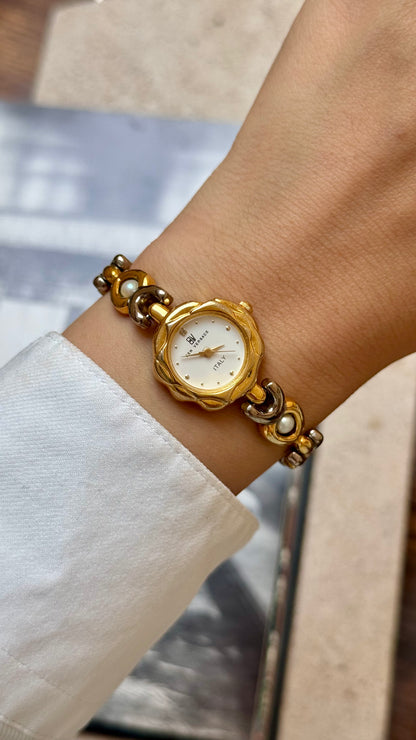 Dainty Ben Versace Watch 1990s - Pearl Bracelet