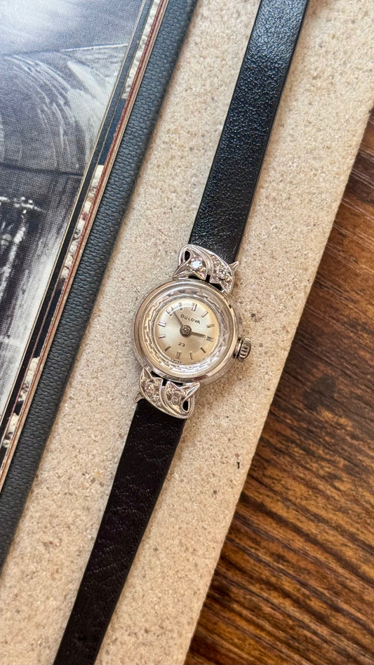 Rare 1960s Bulova Vintage Watch – Diamond 10K Gold Filled Case, Leather Strap