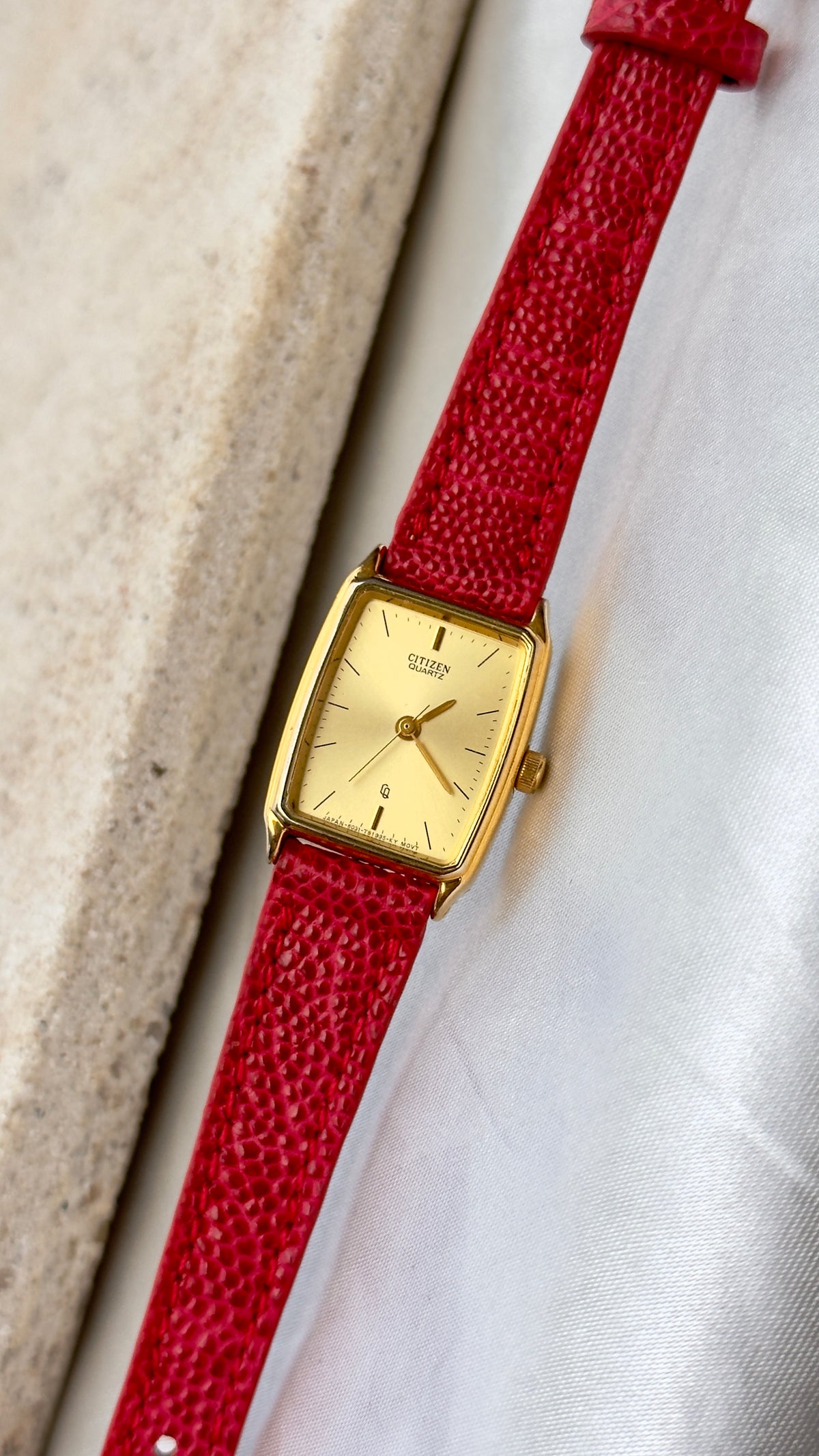 Classic Citizen vintage tank watch 1992 - 18k Gold Plate, Bespoke Leather