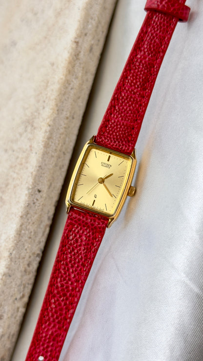 Classic Citizen vintage tank watch 1992 - 18k Gold Plate, Bespoke Leather
