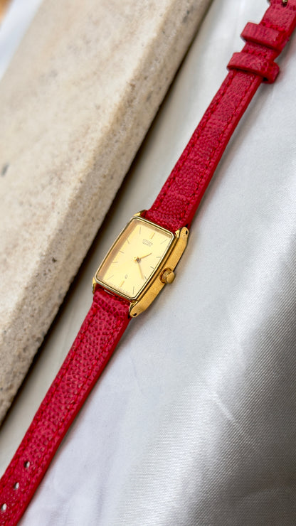 Classic Citizen vintage tank watch 1992 - 18k Gold Plate, Bespoke Leather