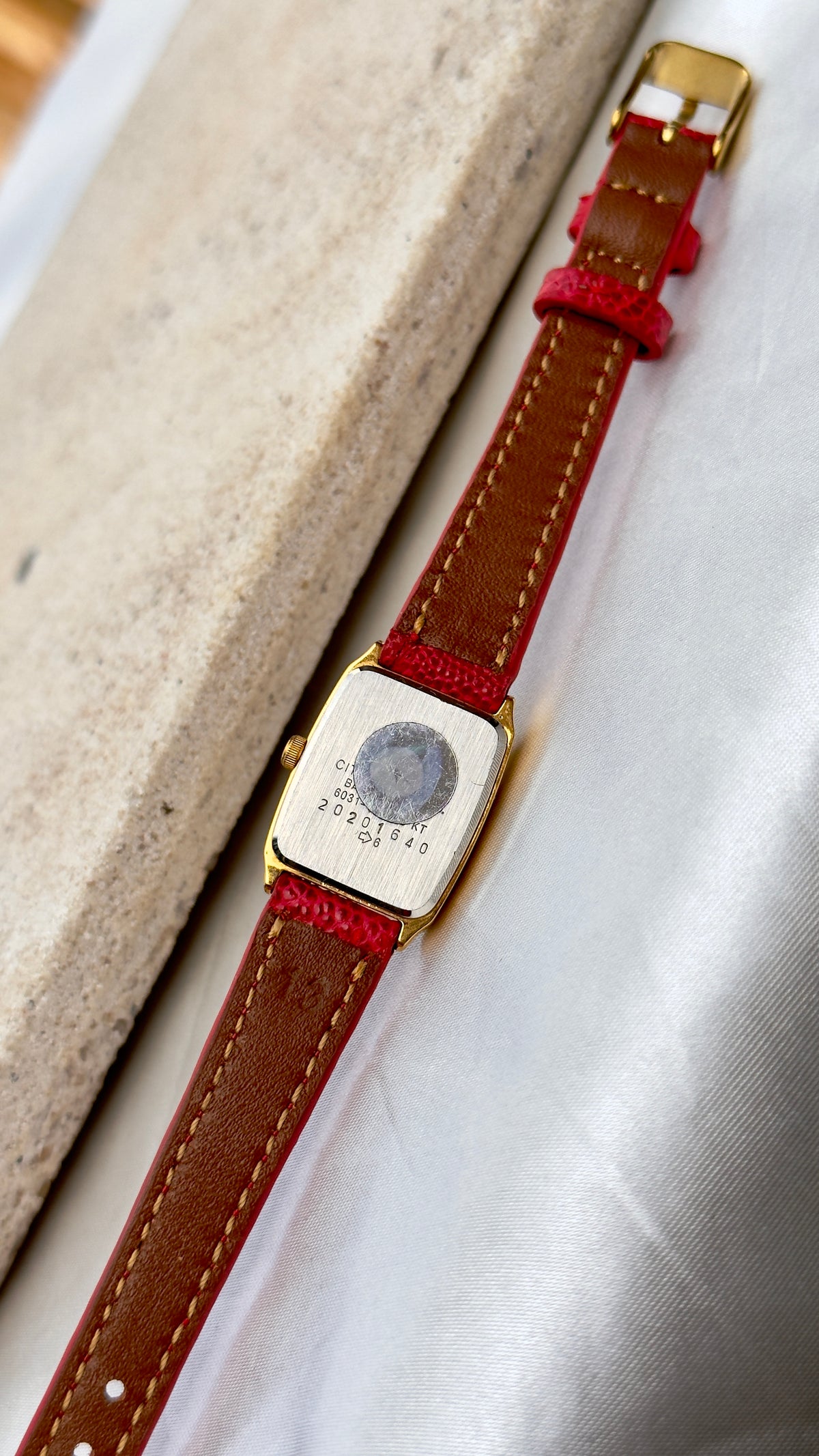 Classic Citizen vintage tank watch 1992 - 18k Gold Plate, Bespoke Leather