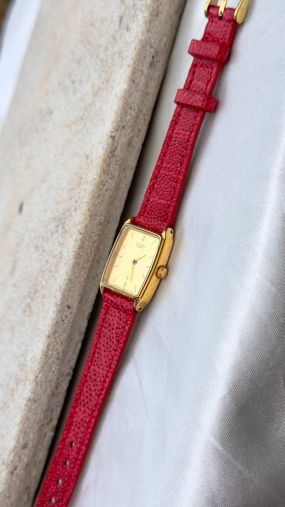 Classic Citizen vintage tank watch 1992 - 18k Gold Plate, Bespoke Leather