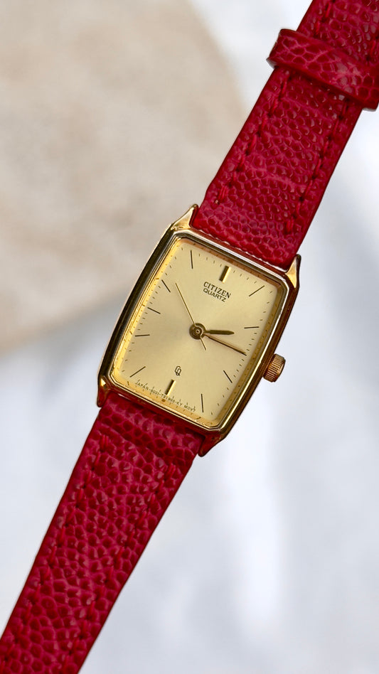 Classic Citizen vintage tank watch 1992 - 18k Gold Plate, Bespoke Leather