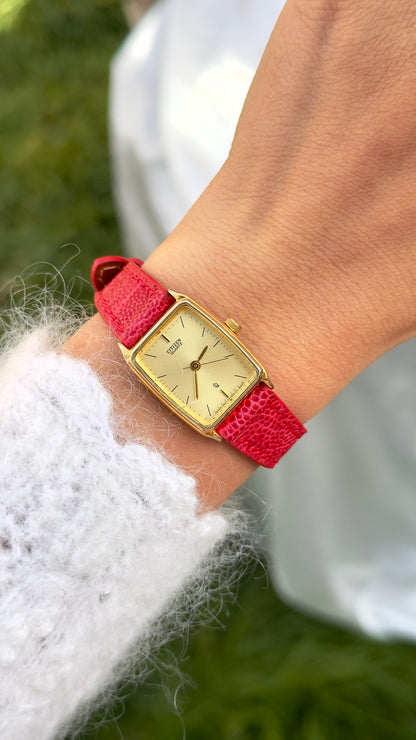 Classic Citizen vintage tank watch 1992 - 18k Gold Plate, Bespoke Leather