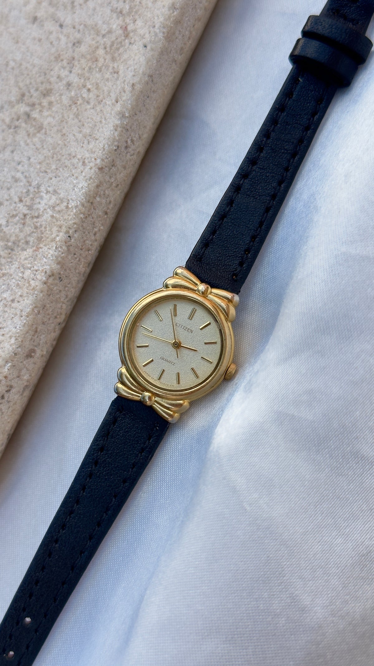 Super Rare Citizen vintage watch 1993 - 18k Gold Plate, Bespoke Leather