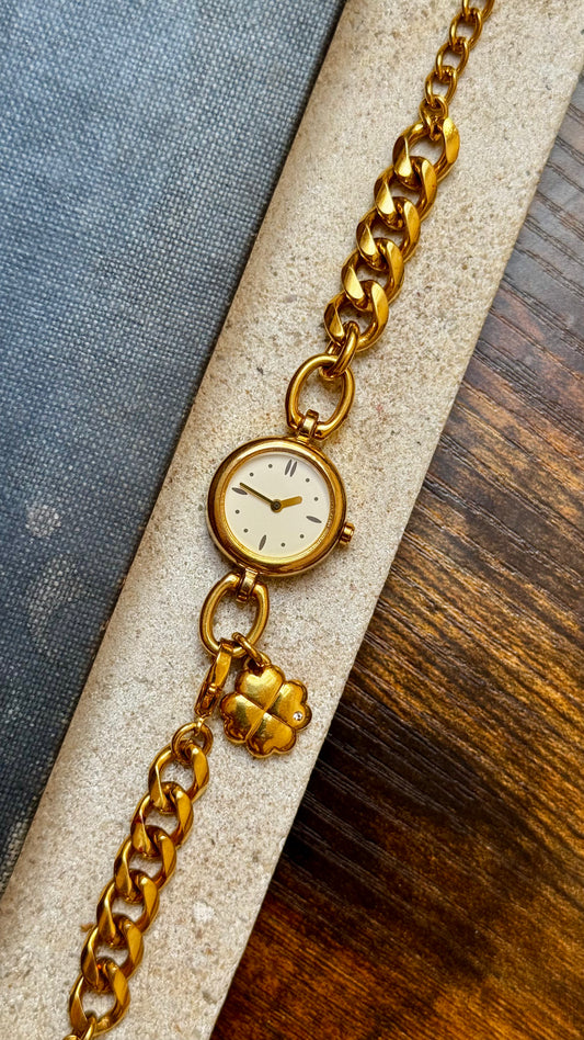 Noevir vintage watch - Four leaf clover charm, gold plated
