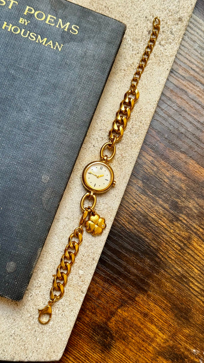 Noevir vintage watch - Four leaf clover charm, gold plated