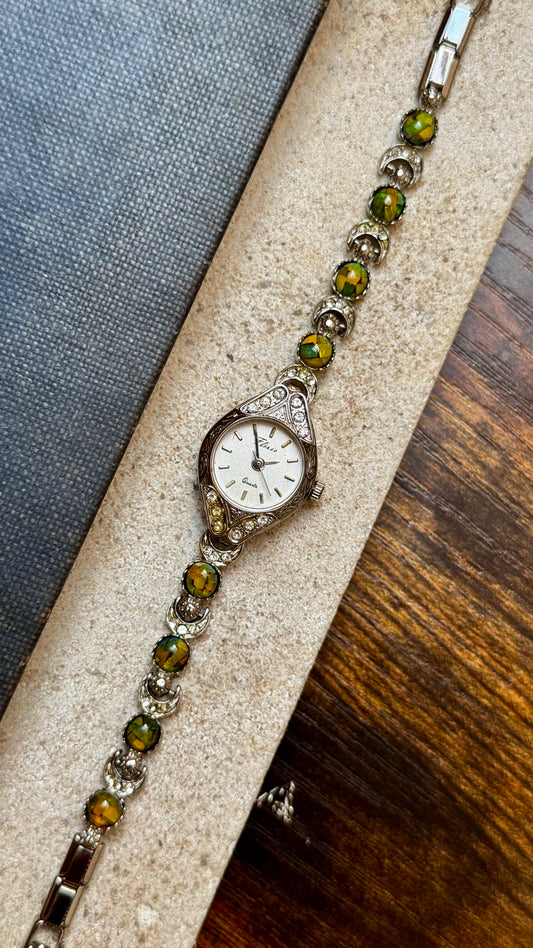 Opal Half Moon Bracelet Art Deco Vintage Watch 1990s