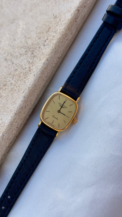 Longines Ladies Watch 1980s - gold plated, original buckle with handmade genuine leather