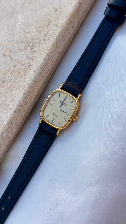 Longines Ladies Watch 1980s - gold plated, original buckle with handmade genuine leather