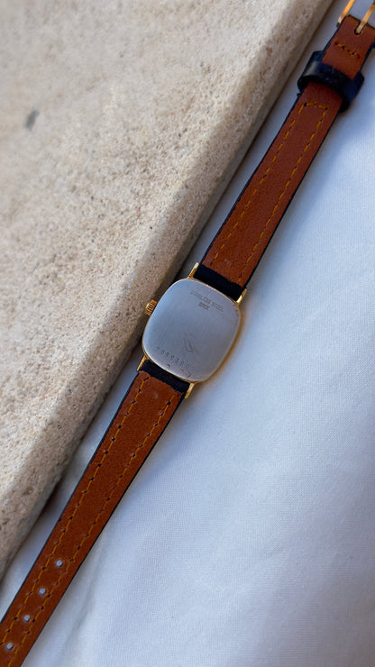 Longines Ladies Watch 1980s - gold plated, original buckle with handmade genuine leather
