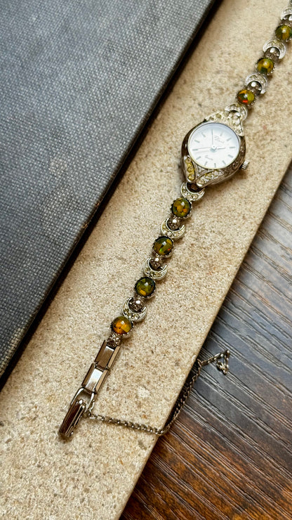 Opal Half Moon Bracelet Art Deco Vintage Watch 1990s