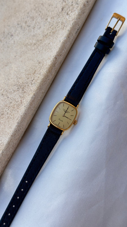Longines Ladies Watch 1980s - gold plated, original buckle with handmade genuine leather