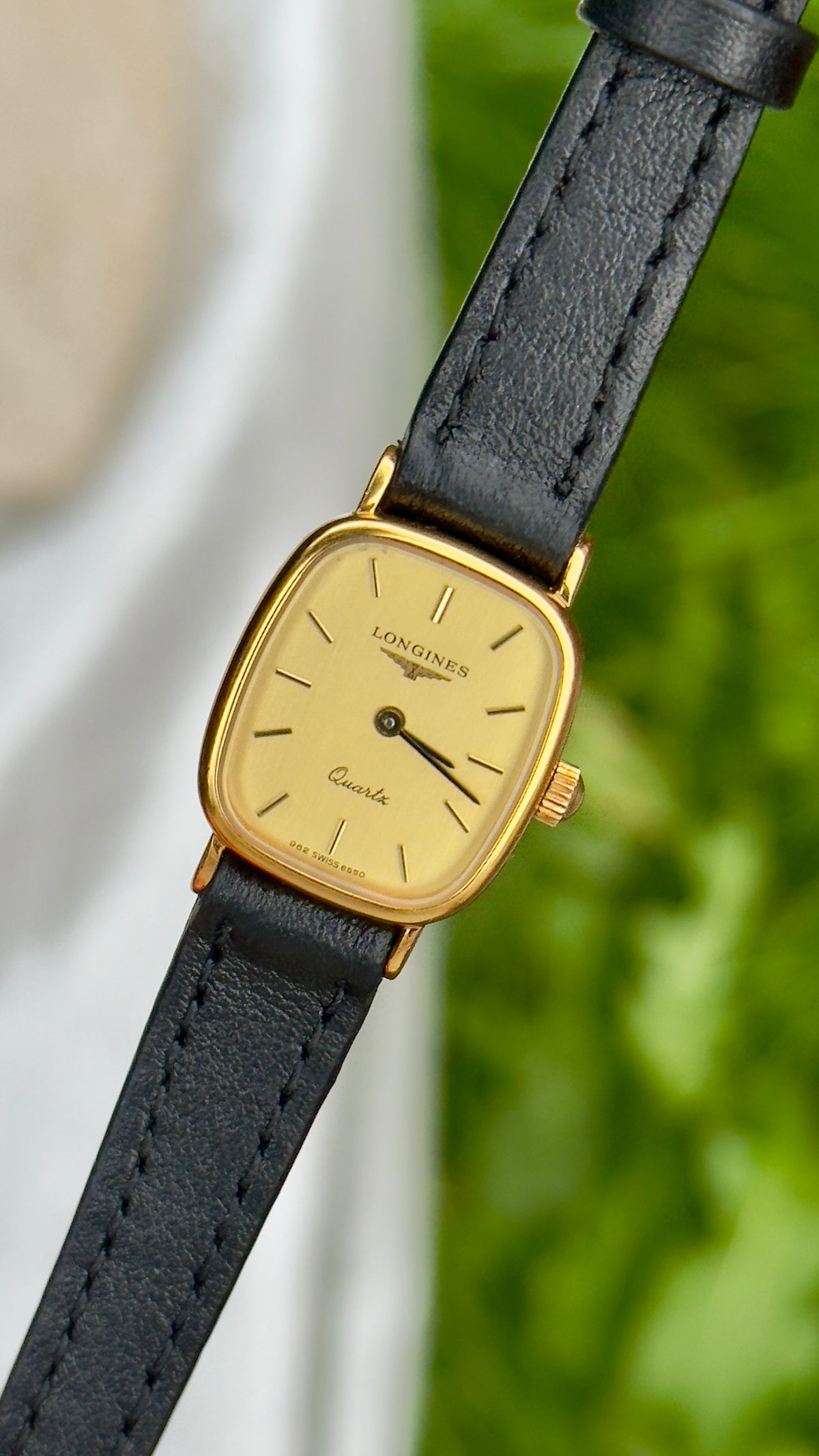 Longines Ladies Watch 1980s - gold plated, original buckle with handmade genuine leather