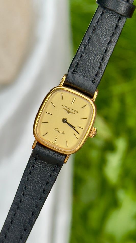 Longines Ladies Watch 1980s - gold plated, original buckle with handmade genuine leather