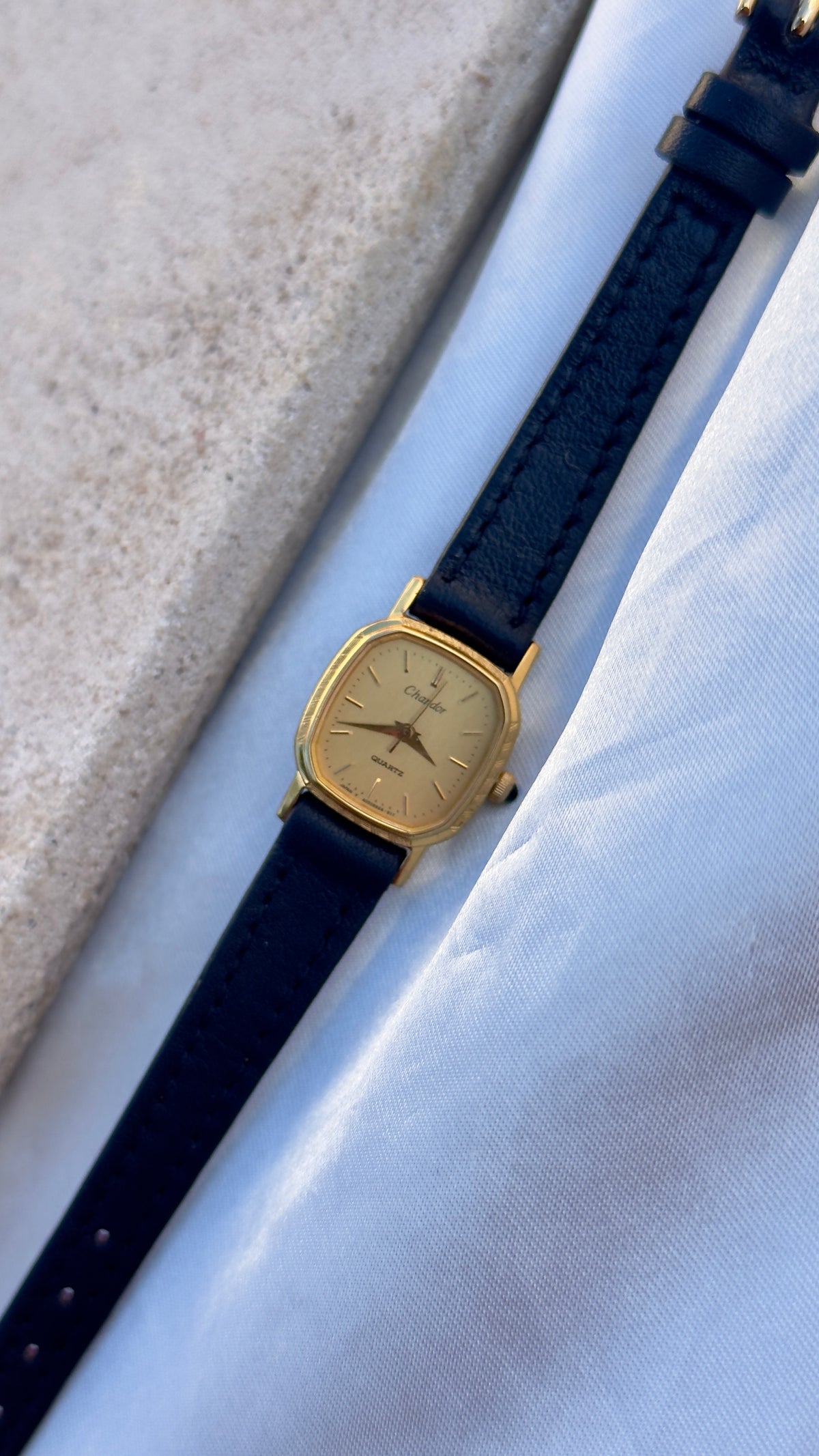 ORIENT Chandor Vintage Watch 1980s - Gold Plated, Black Genuine Leather