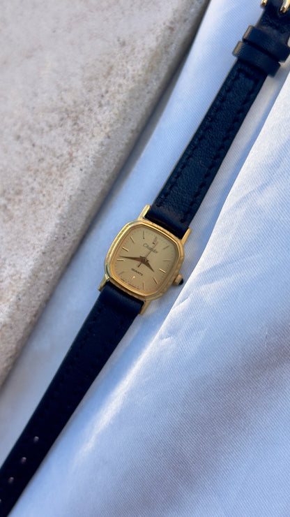 ORIENT Chandor Vintage Watch 1980s - Gold Plated, Black Genuine Leather