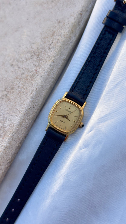 ORIENT Chandor Vintage Watch 1980s - Gold Plated, Black Genuine Leather