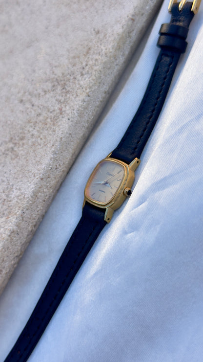 ORIENT Chandor Vintage Watch 1980s - Gold Plated, Black Genuine Leather