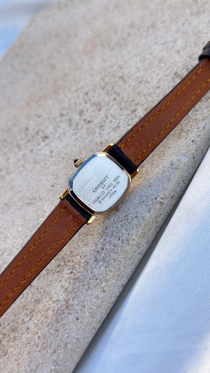 ORIENT Chandor Vintage Watch 1980s - Gold Plated, Black Genuine Leather