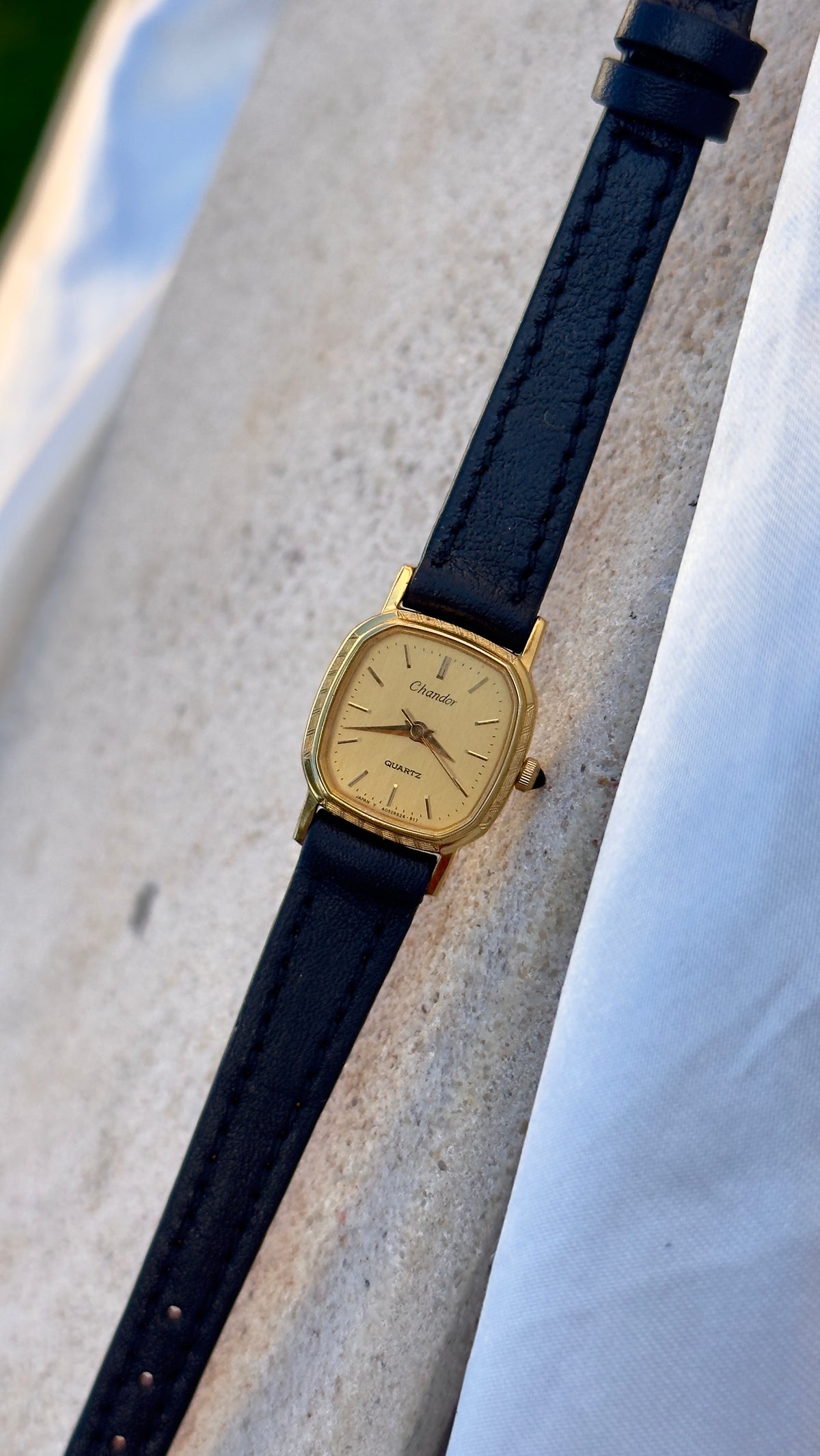 ORIENT Chandor Vintage Watch 1980s - Gold Plated, Black Genuine Leather