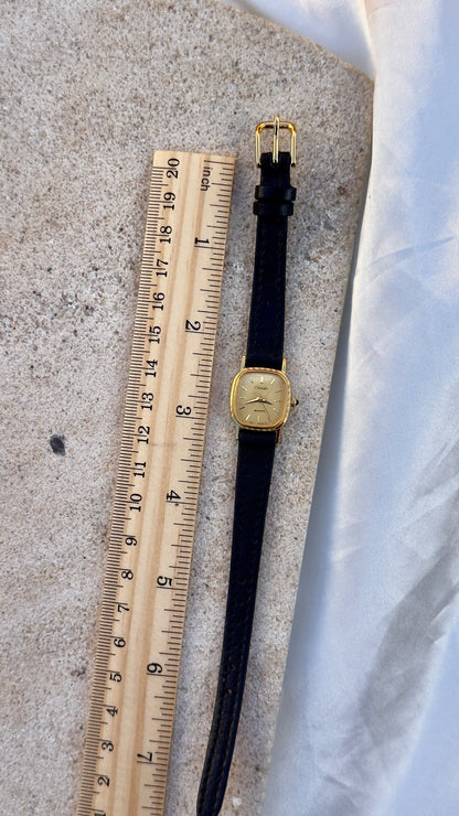 ORIENT Chandor Vintage Watch 1980s - Gold Plated, Black Genuine Leather