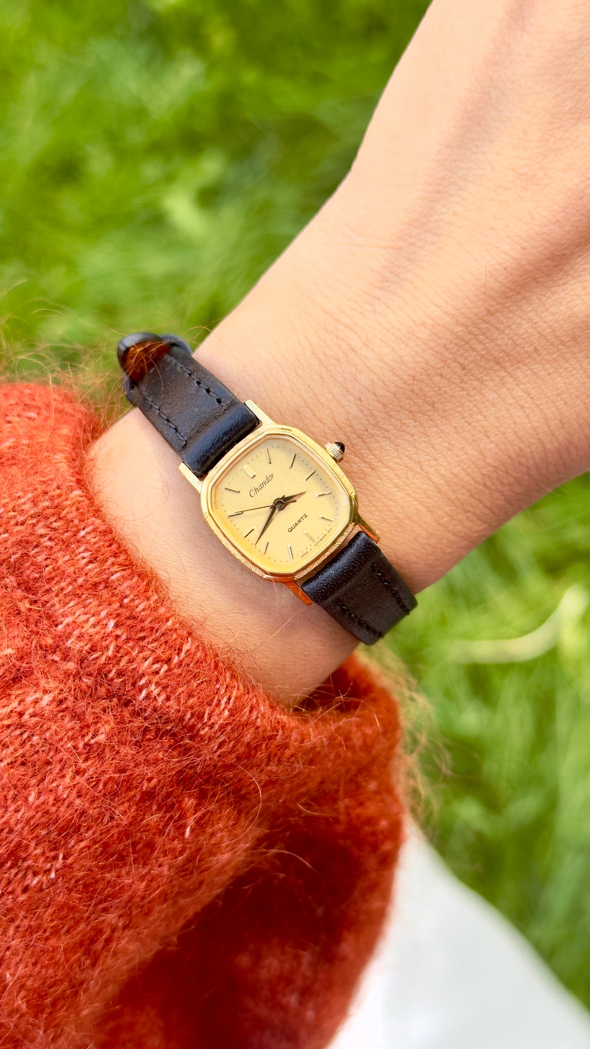 ORIENT Chandor Vintage Watch 1980s - Gold Plated, Black Genuine Leather