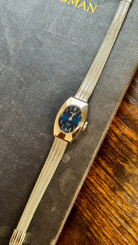 Super Rare 1960s Seiko vintage watch - white gold plated, blue lapis dial
