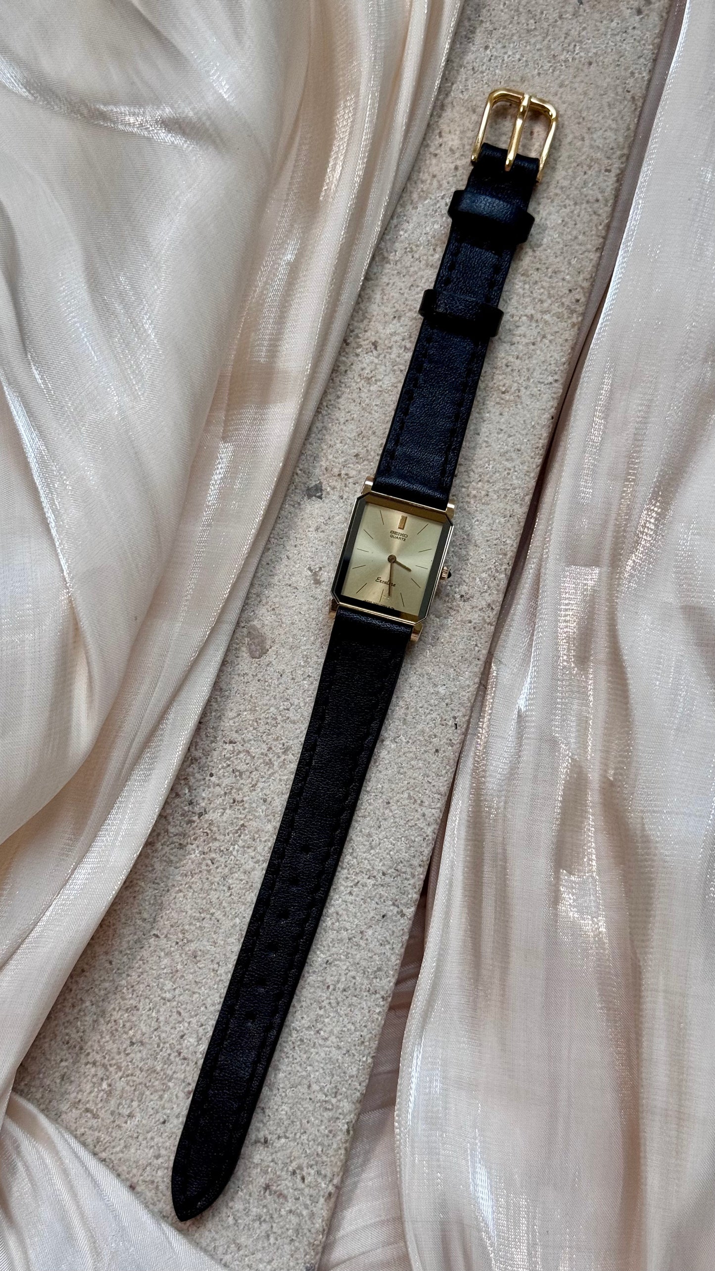 Vintage Seiko Exceline Tank Watch 1994 - Gold Plated With Sunburst Dial