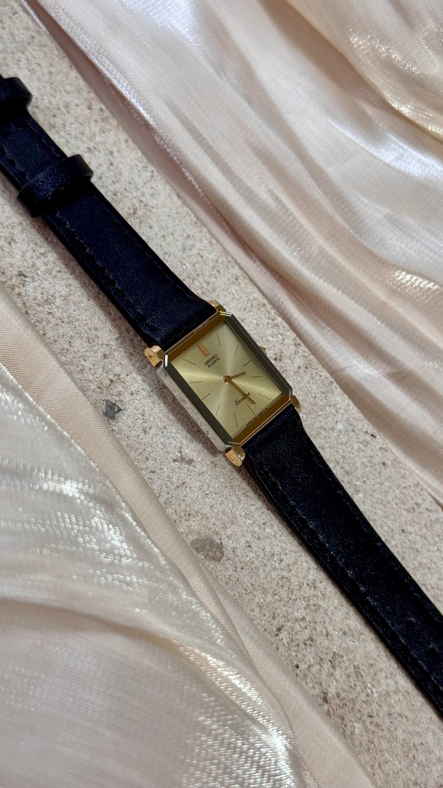 Vintage Seiko Exceline Tank Watch 1994 - Gold Plated With Sunburst Dial