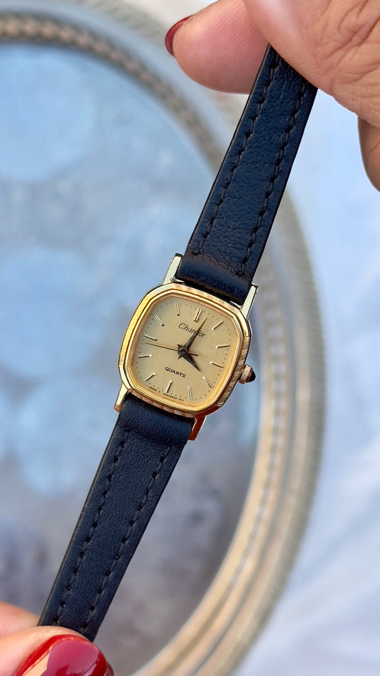 ORIENT Chandor Vintage Watch 1980s - Gold Plated, Black Genuine Leather