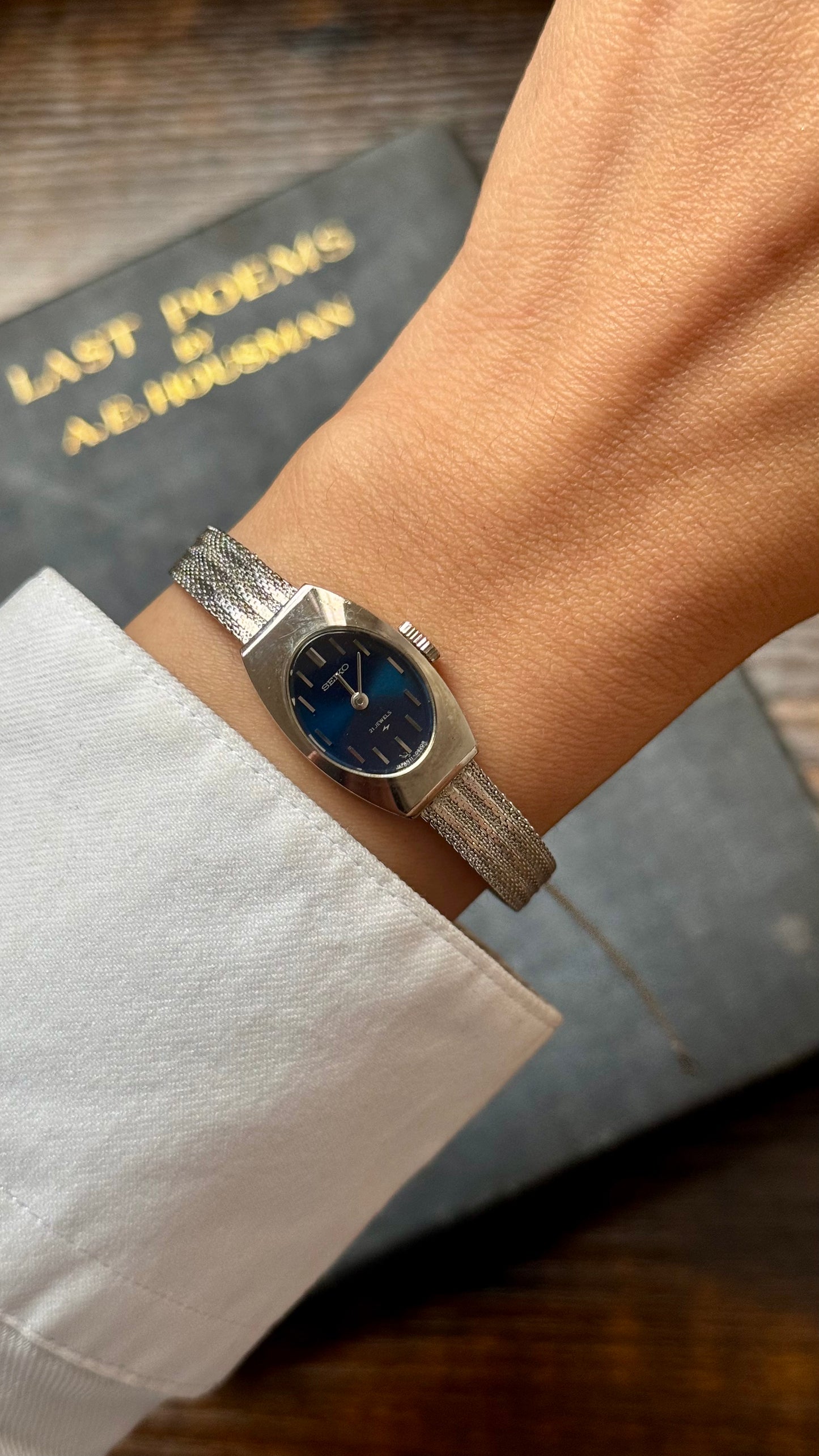 Super Rare 1960s Seiko vintage watch - white gold plated, blue lapis dial