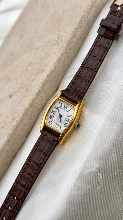 Vintage Noevir Roman Tank Watch 1990s - Handmade Genuine Leather