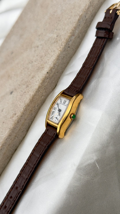 Vintage Noevir Roman Tank Watch 1990s - Handmade Genuine Leather