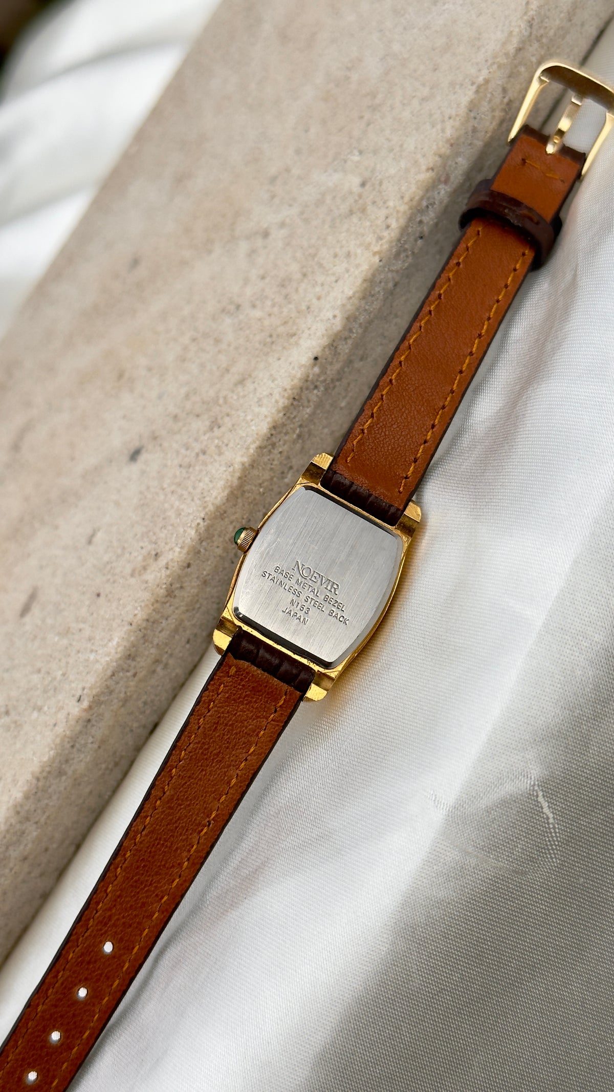 Vintage Noevir Roman Tank Watch 1990s - Handmade Genuine Leather