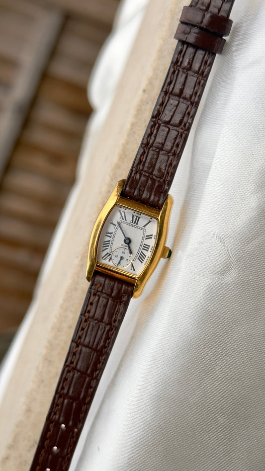 Vintage Noevir Roman Tank Watch 1990s - Handmade Genuine Leather