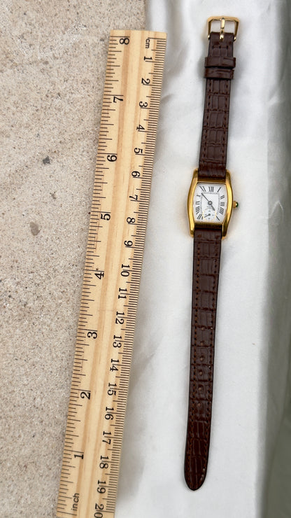 Vintage Noevir Roman Tank Watch 1990s - Handmade Genuine Leather