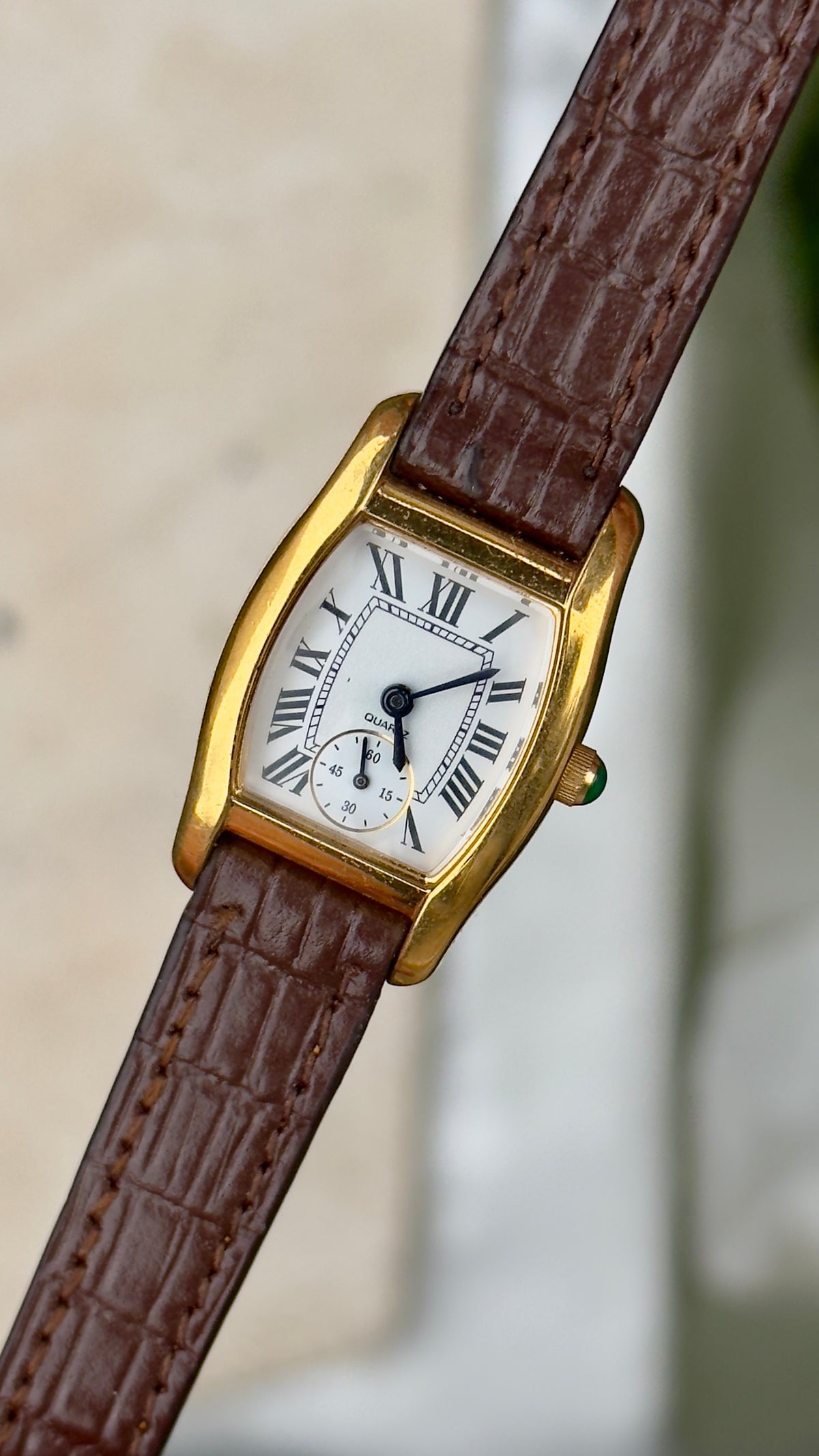 Vintage Noevir Roman Tank Watch 1990s - Handmade Genuine Leather
