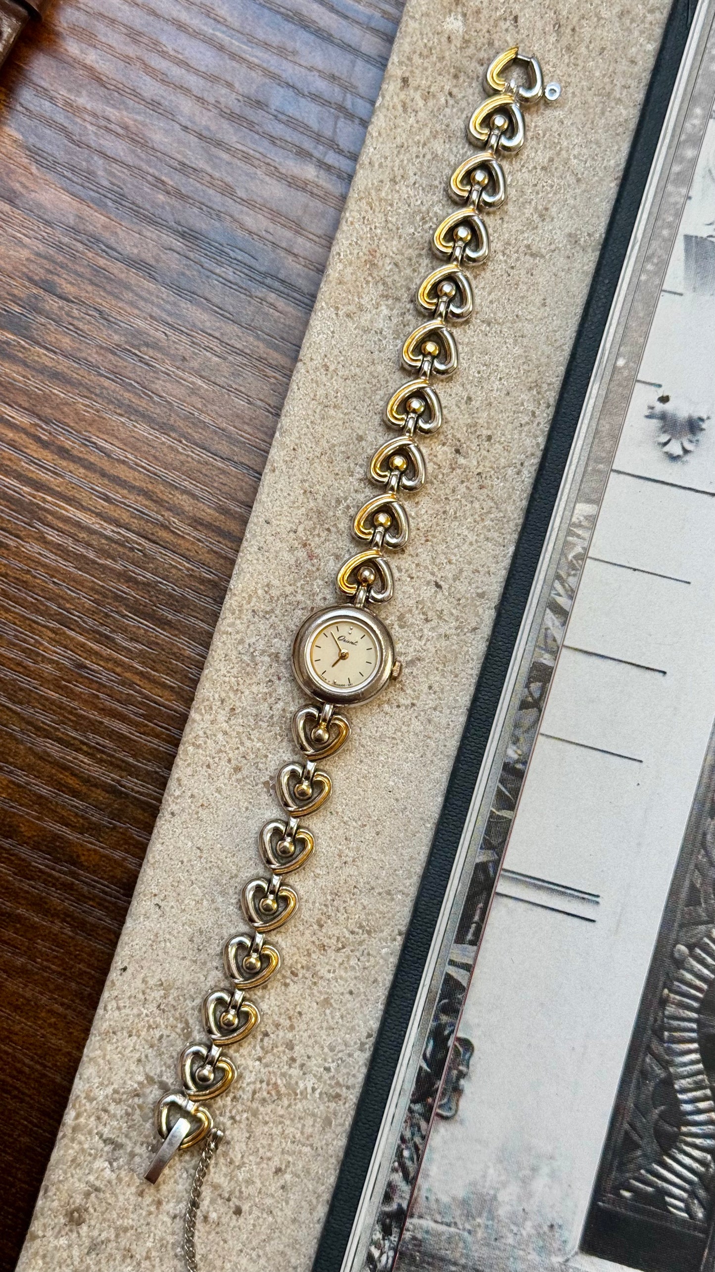 Vintage ORIENT 1980s - Heart Bracelet, Gold & Palladium Plated